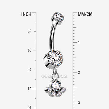 Detail View 1 of Implant Grade Titanium Sparkle Dangle Array Internally Threaded Belly Ring-Clear Gem